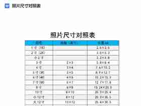 尺寸、照片尺寸表